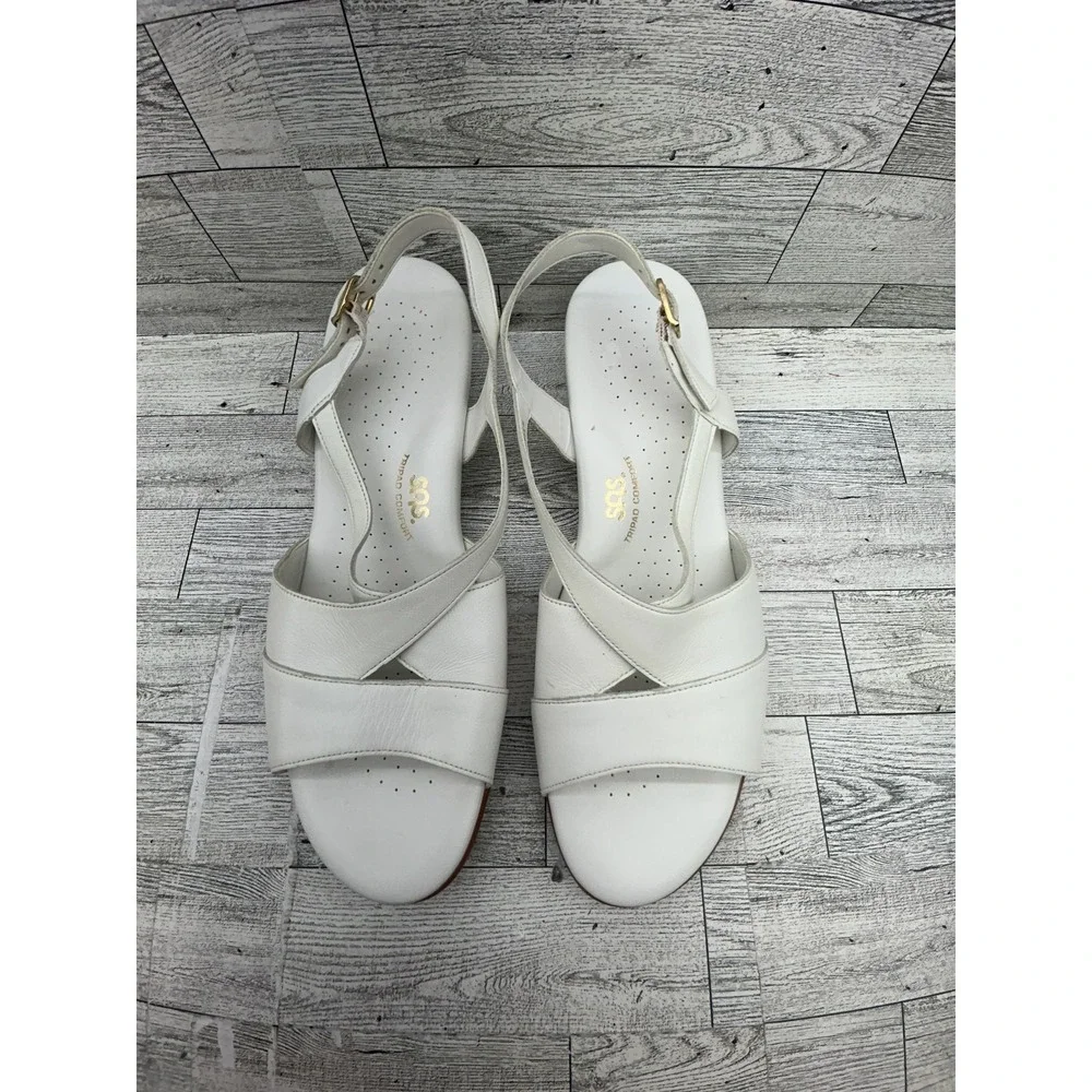SAS Shoes Womens Size 11‎ M White Slingback Wedge Sandals Comfort Leather USA